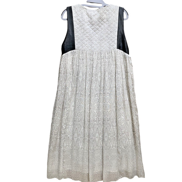 MORGAN CARPER Anthropologie Gray/White IKAT Loose Shift Dress Leather Trim Sz M - Picture 6 of 9